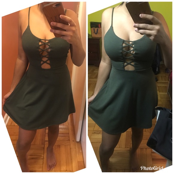 Olive cages dress - Picture 4 of 5
